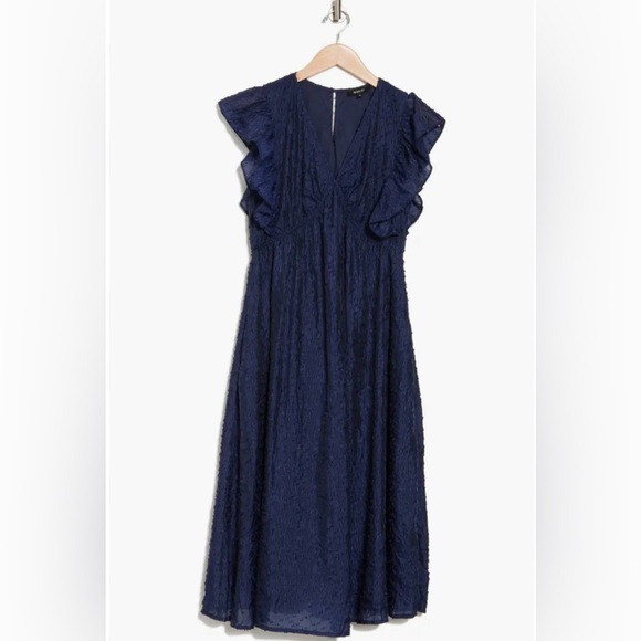 NWT midnight blue jacquard babydoll midi dress - Picture 2 of 11